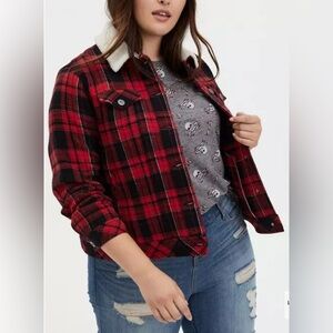 Torrid Plaid Flannel Jacket With Sherpa Collar